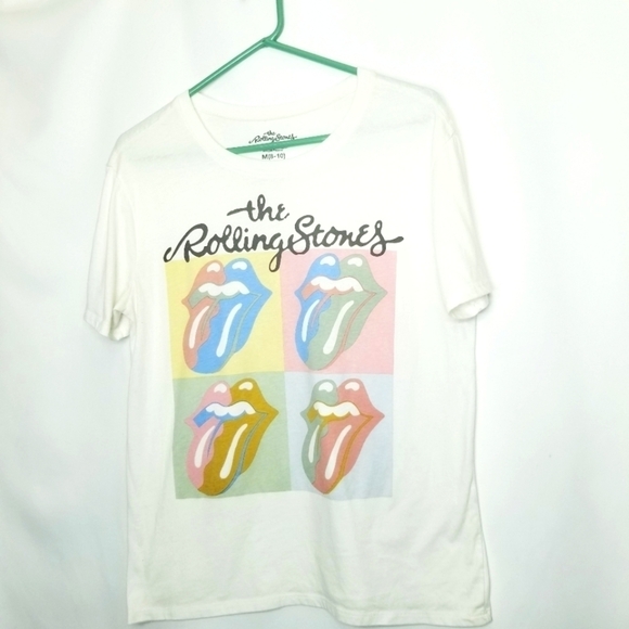 The Rolling Stones Print Classic t-shirt White pastel grid mouth‎ Size M 8-10 - Picture 1 of 5